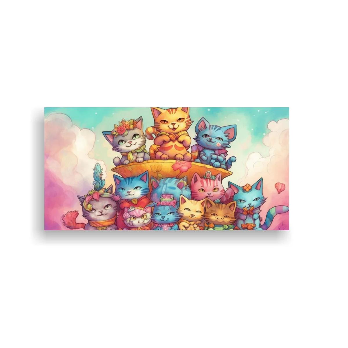 Cuadro gatos kawaii con corazones y coronas