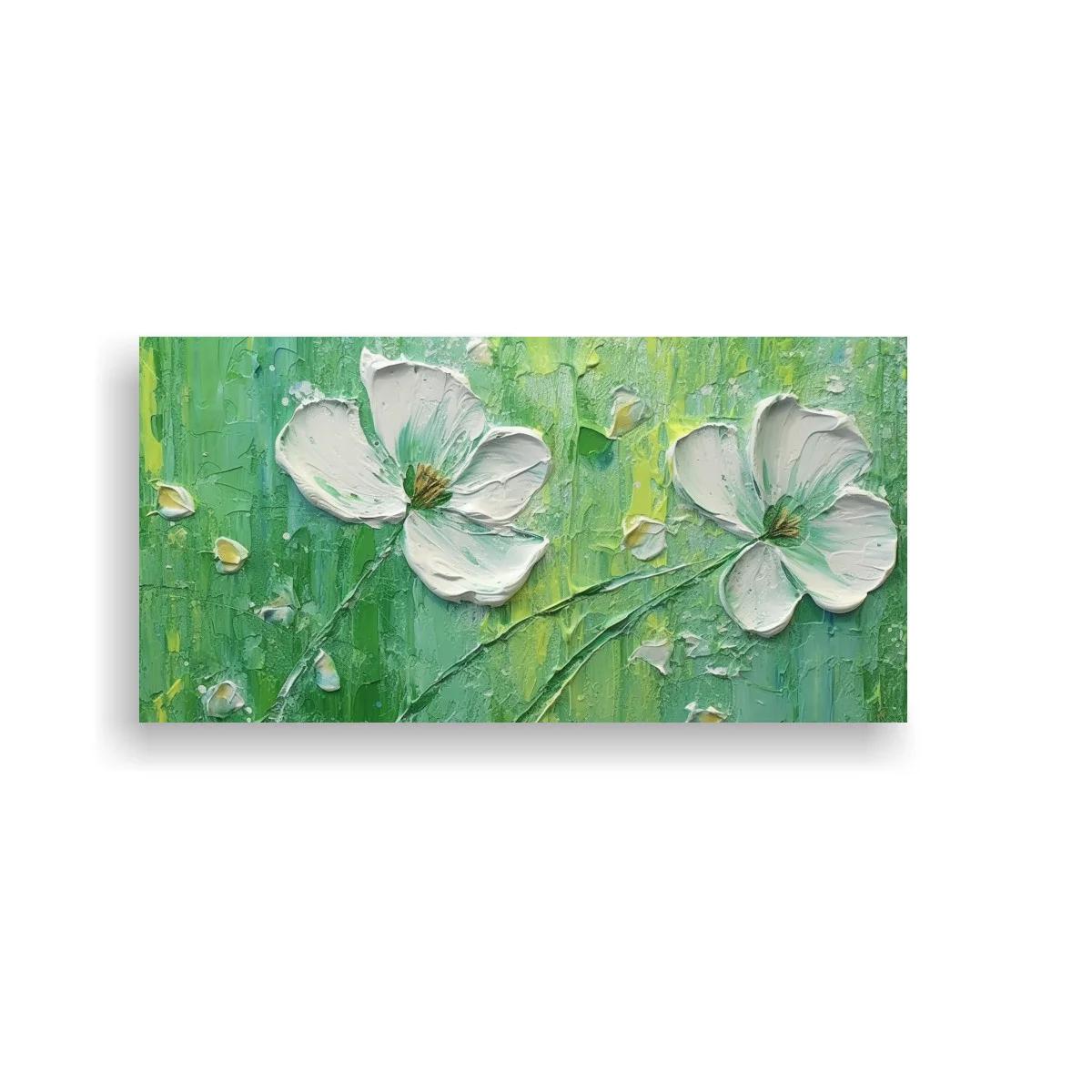 Cuadro flores blancas con relieve de pintura