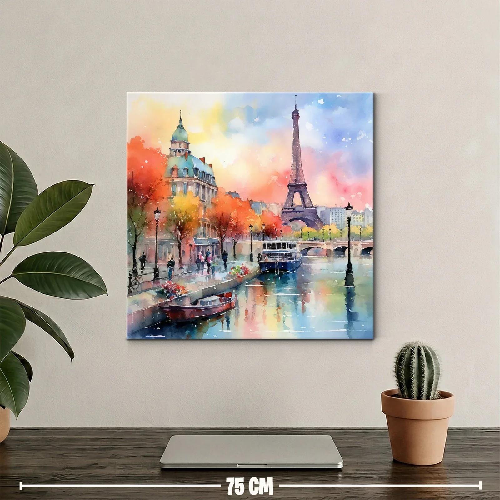Paisaje urbano con la torre Eiffel y río al atardecer — miniatura 2