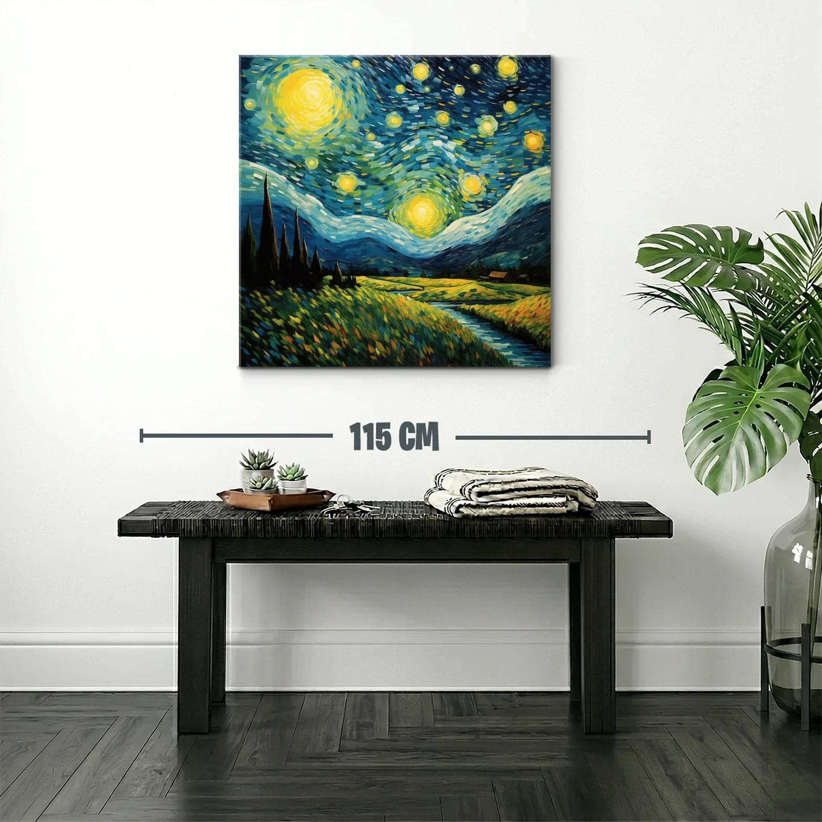 Paisaje nocturno vibrante con cielo estrellado y campo iluminado — miniatura 2