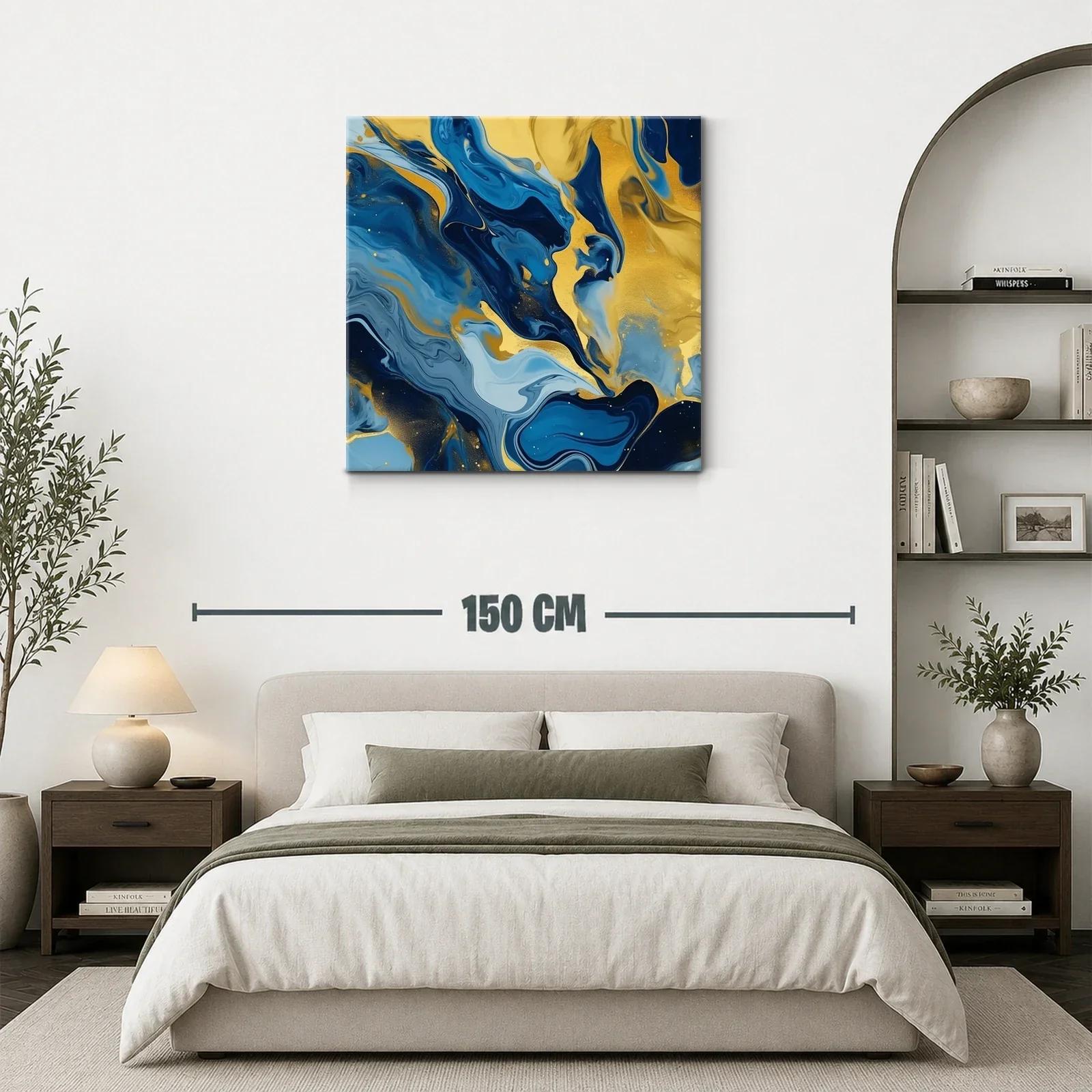 Cuadro abstracto con vibrantes tonos azules y dorados — miniatura 3