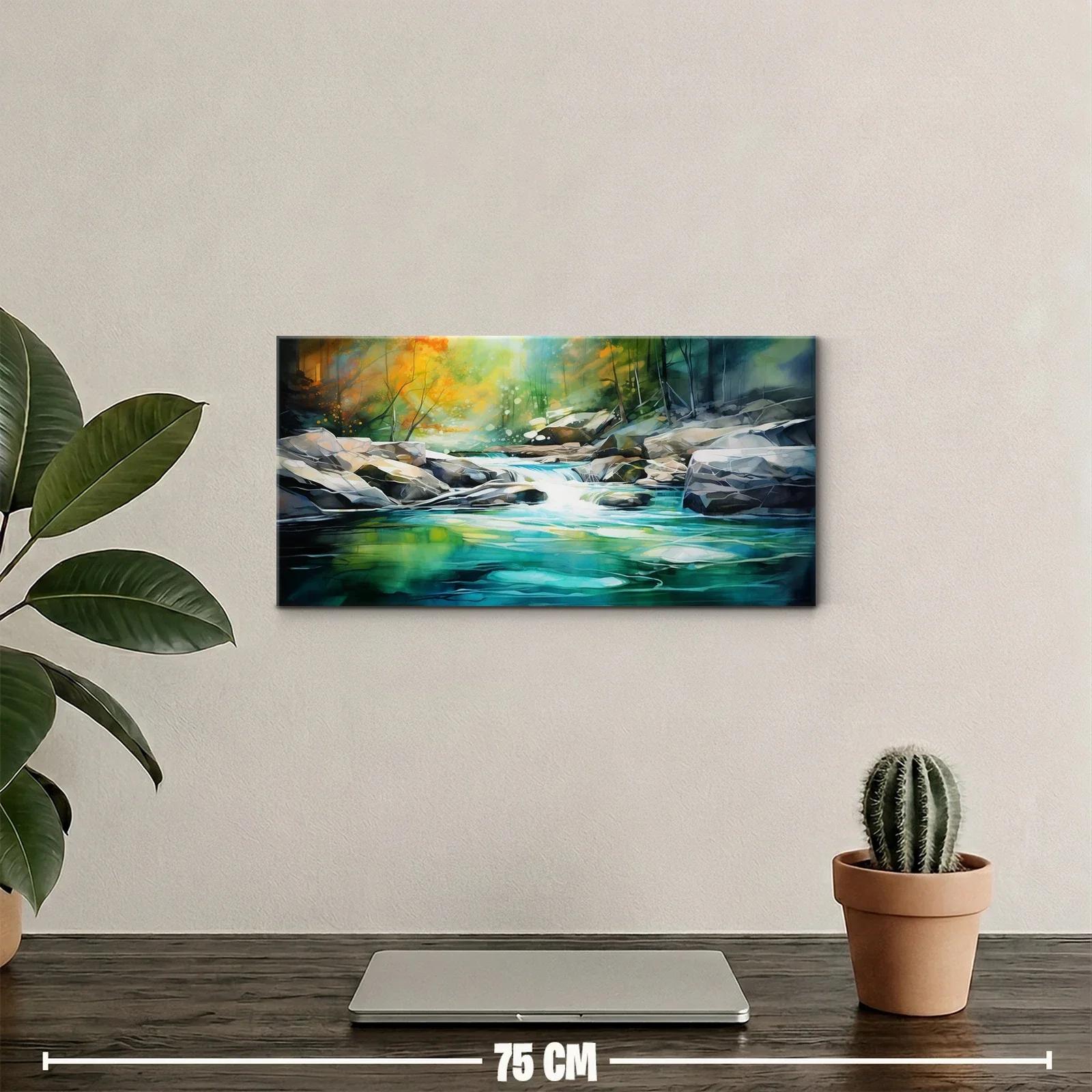Cuadro arroyo entre rocas con brillo dorado — miniatura 2