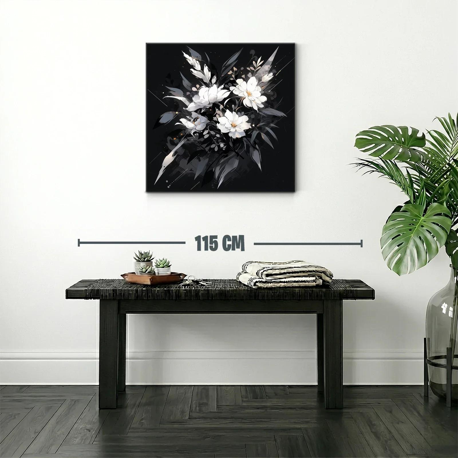 Elegancia floral en tonos blancos y grises sobre fondo oscuro — miniatura 2