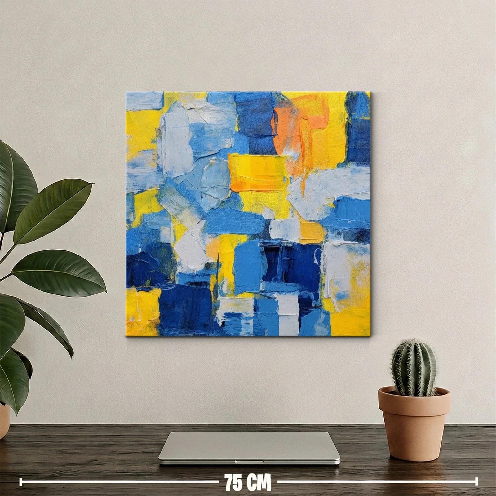 Cuadro abstracto con predominio de tonos azules y amarillos — miniatura 2