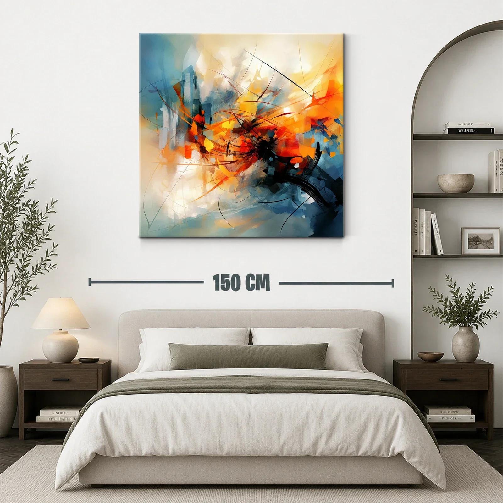 Cuadro abstracto con vibrantes tonos anaranjados y azules dinámicos — miniatura 3