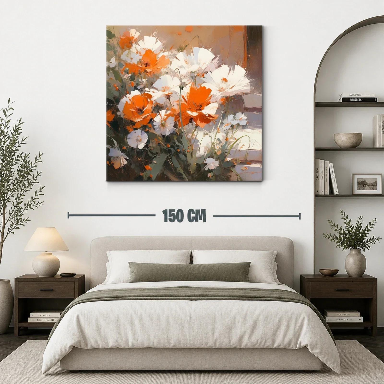 Cuadro de flores blancas y naranjas con estilo moderno — miniatura 3