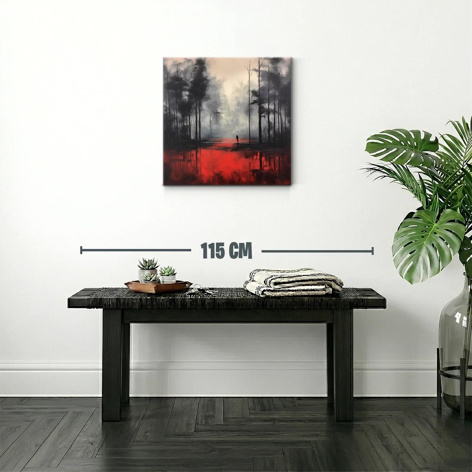 Bosque brumoso con reflejos intensos en rojo vibrante — miniatura 2