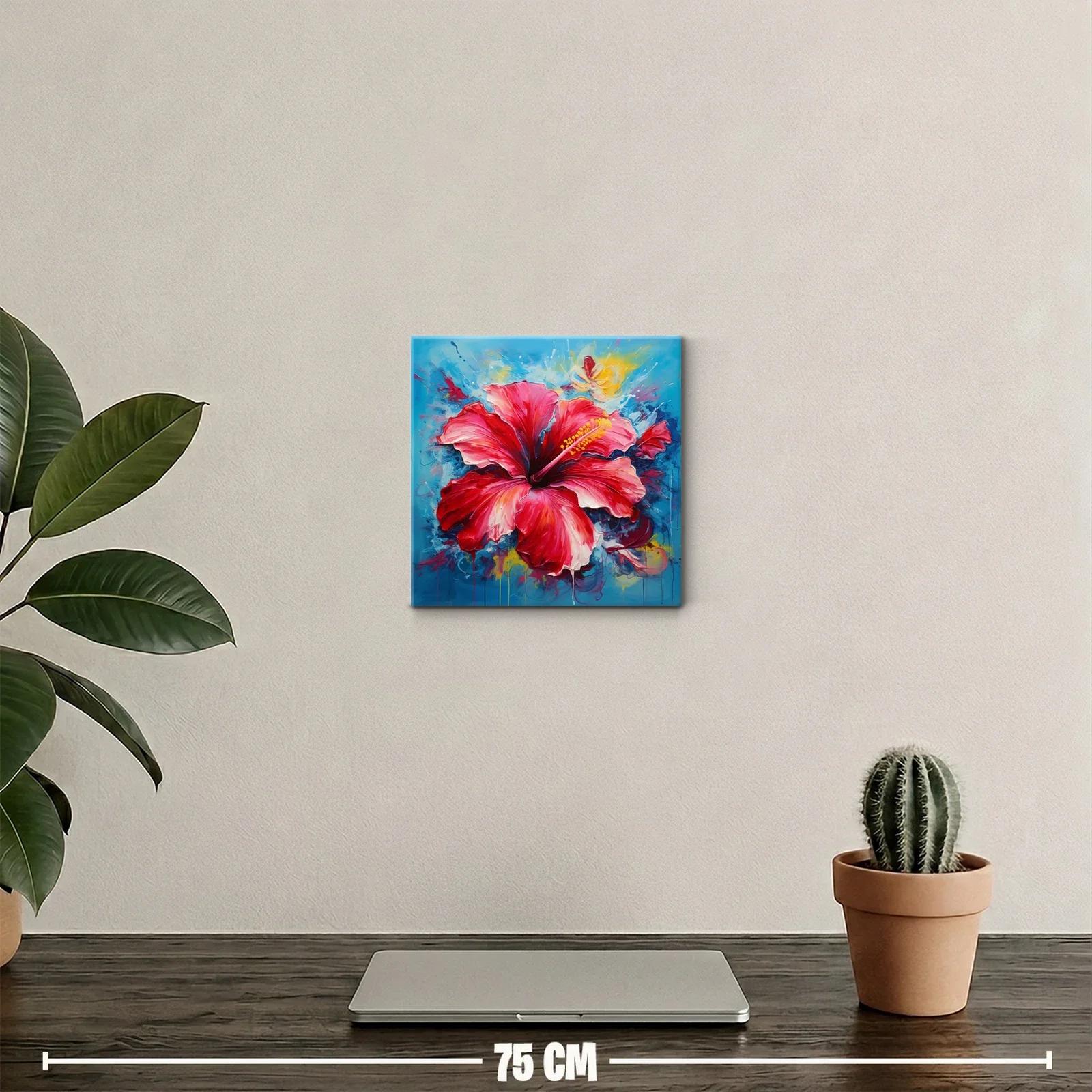 Vibrante cuadro con flor roja y fondo azul intenso — miniatura 2