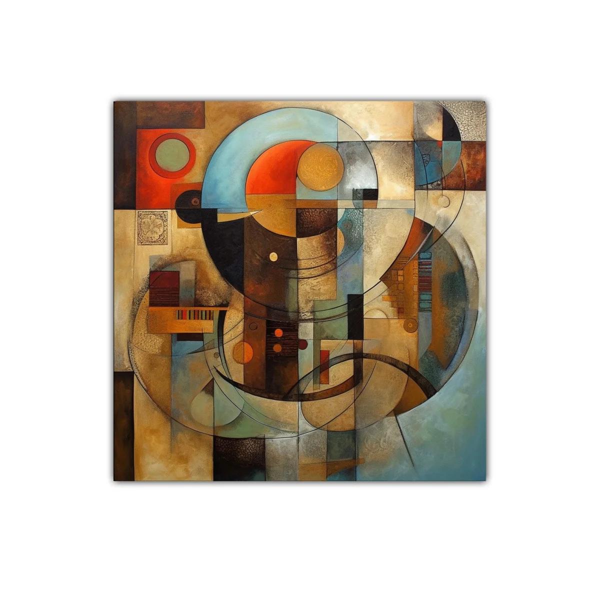 Cuadro abstracto con formas y líneas fluidas en tonos cálidos — imagen principal