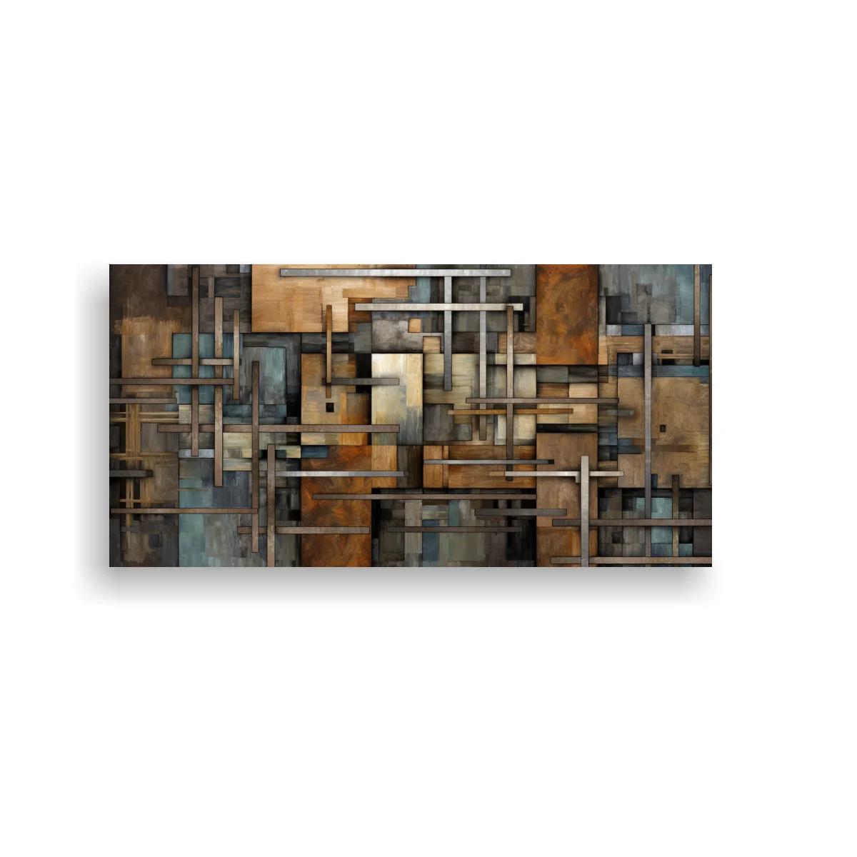 Cuadro abstracto de rectángulos superpuestos con textura envejecida