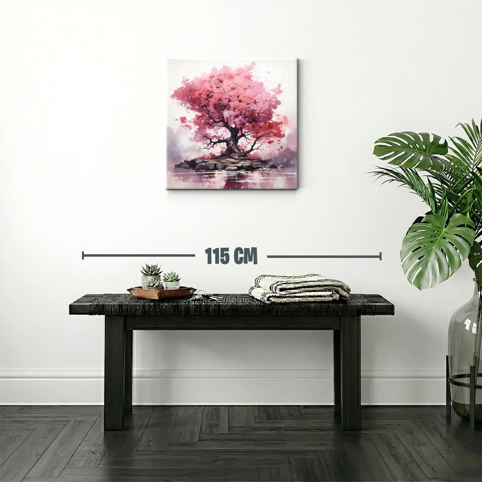 Árbol con Follaje Rosa en Isla Rocosa — miniatura 2