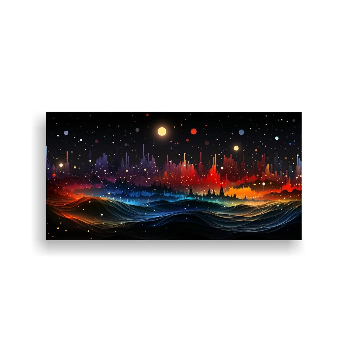 Cuadro paisaje cósmico abstracto con horizonte luminoso