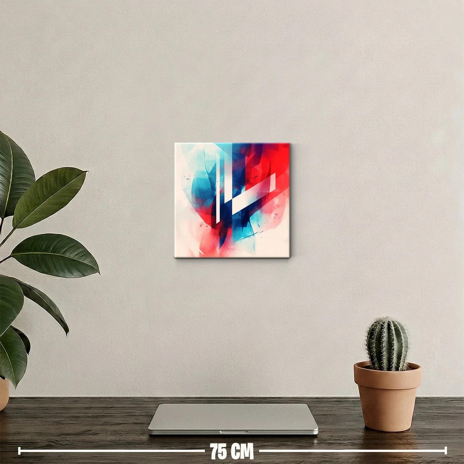 Cuadro abstracto con formas geométricas en azul y rojo — miniatura 2