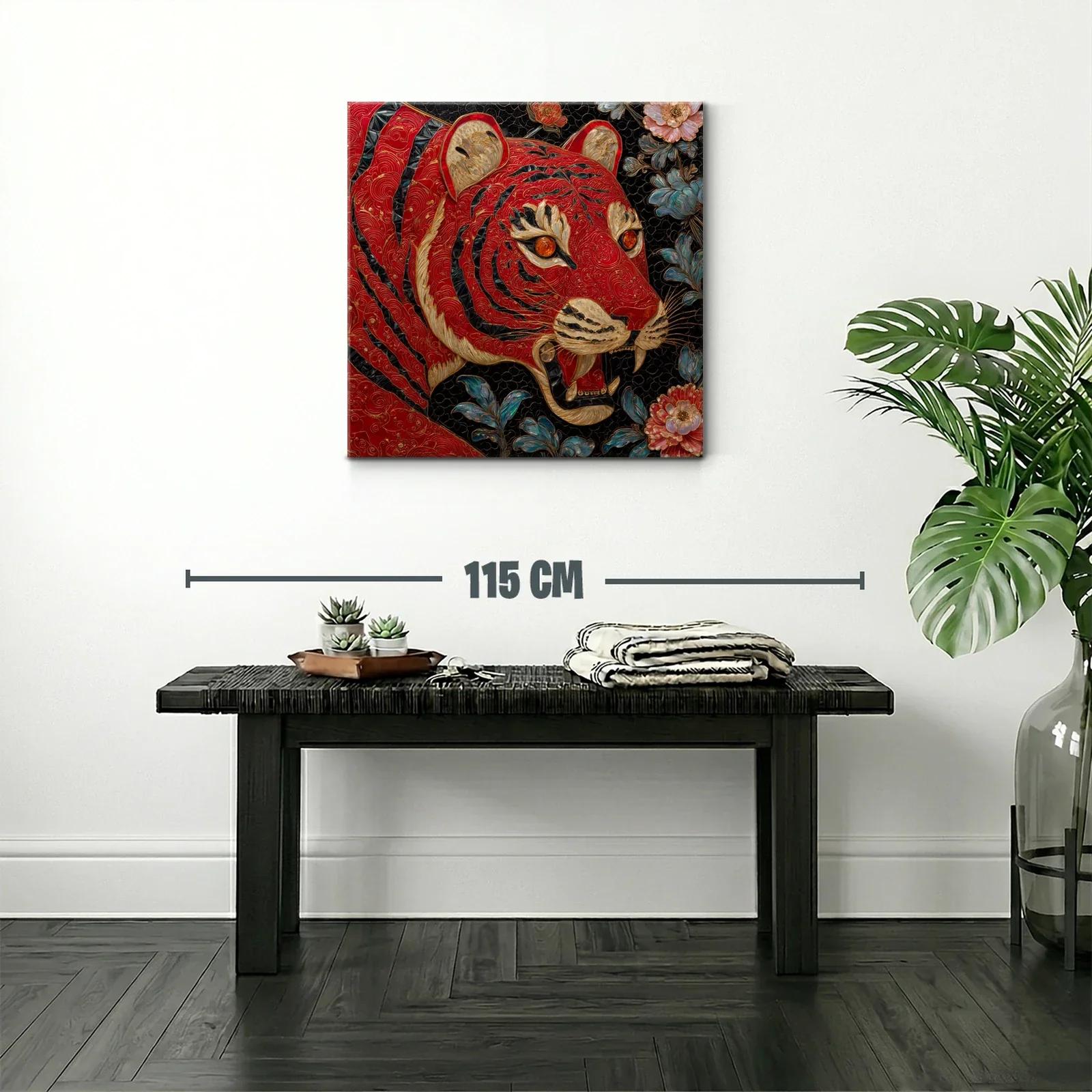 Imponente tigre rojo entre flores cálidas y azules — miniatura 2