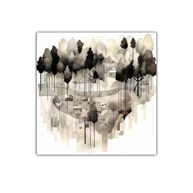 Bosque abstracto en tonos neutros y siluetas delicadas