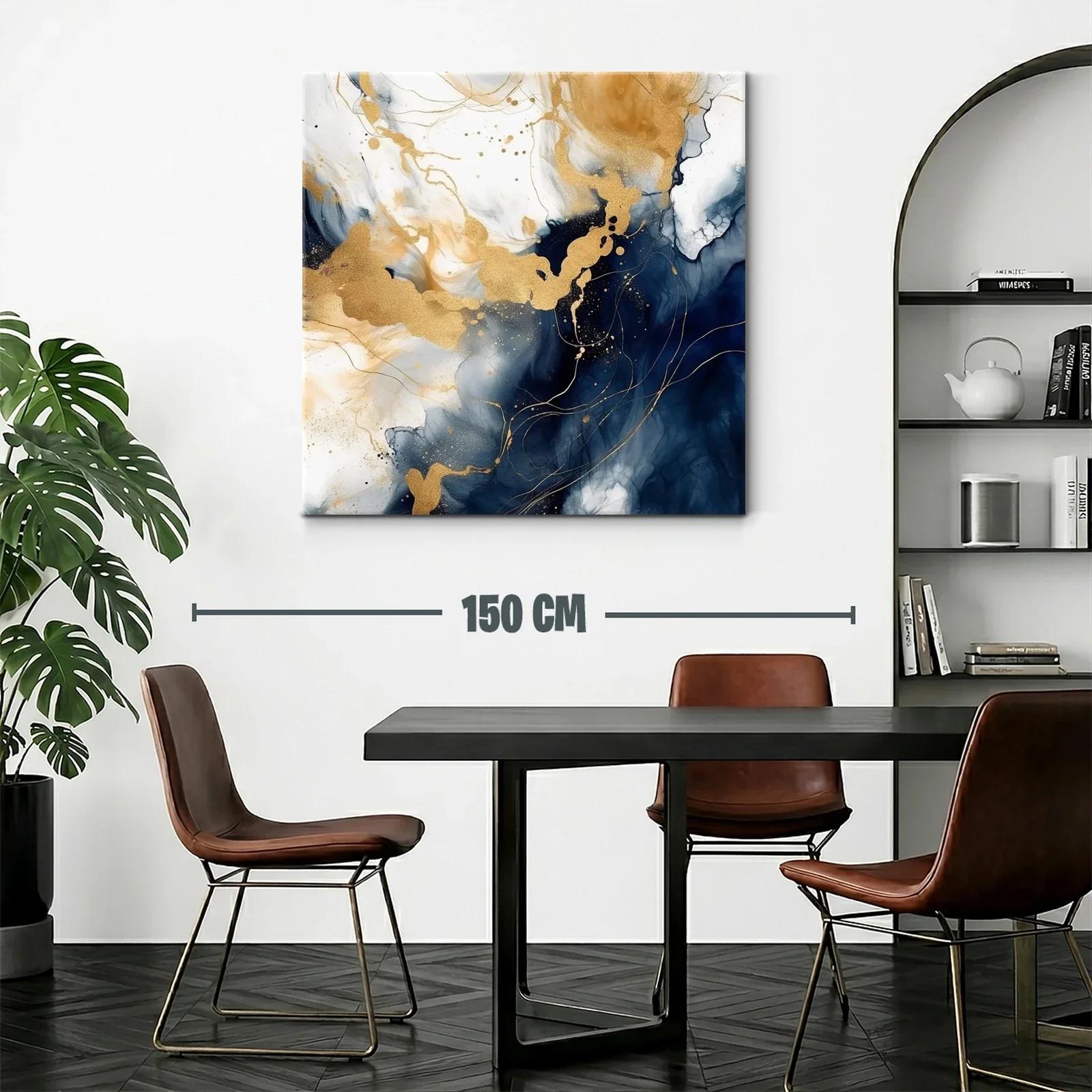 Cuadro abstracto con toques dorados y tonos azules intensos — miniatura 2