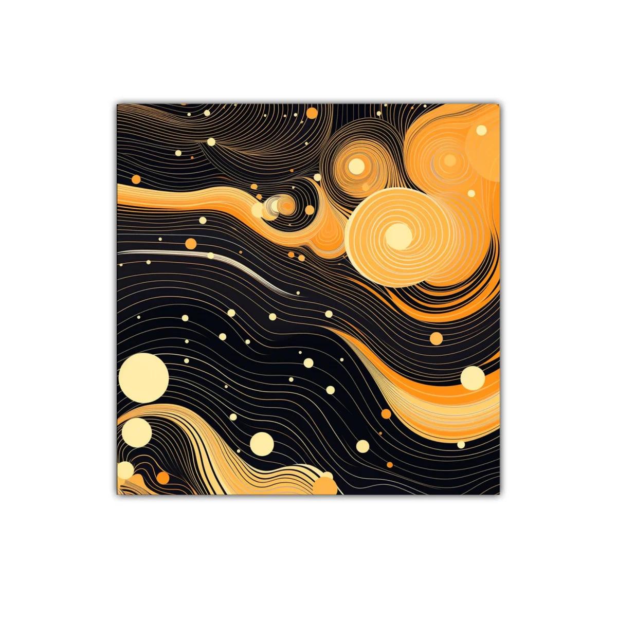 Cuadro abstracto con ondas y círculos en tonos cálidos — imagen principal