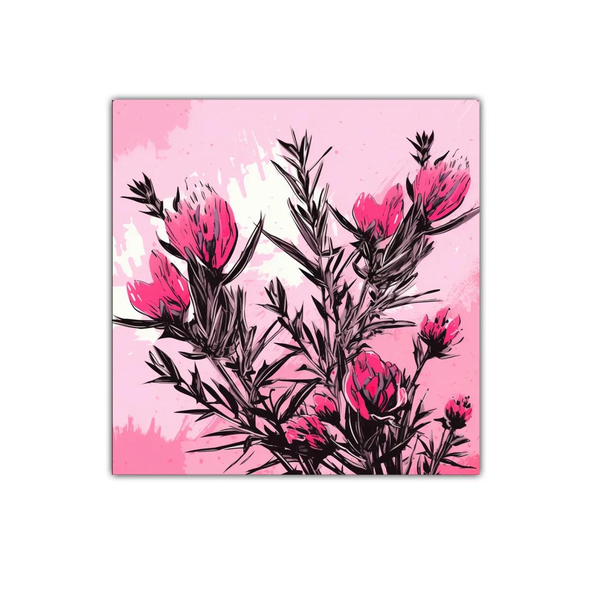 Cuadro decorativo con delicadas flores en tonos rosa y negro — imagen principal