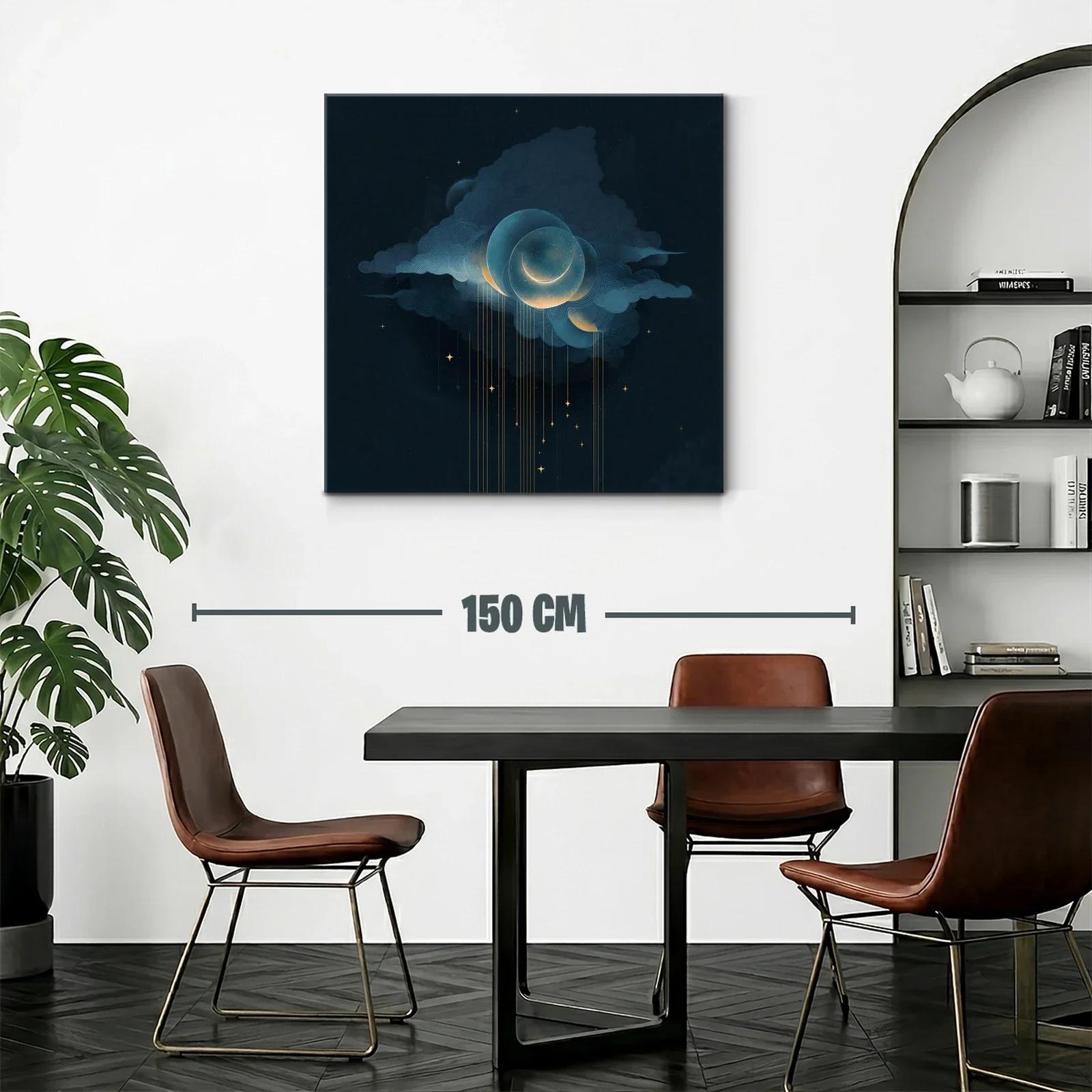 Arte celestial con lunas y estrellas doradas en cielo oscuro — miniatura 2