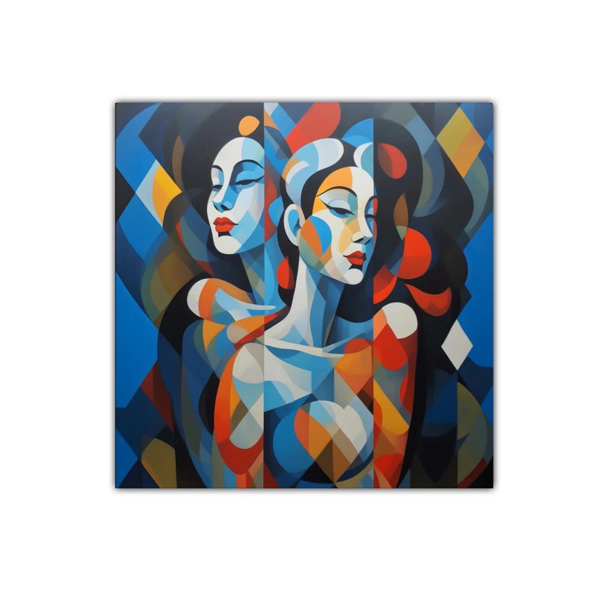 Dúo femenino en colores vibrantes y formas geométricas — imagen principal
