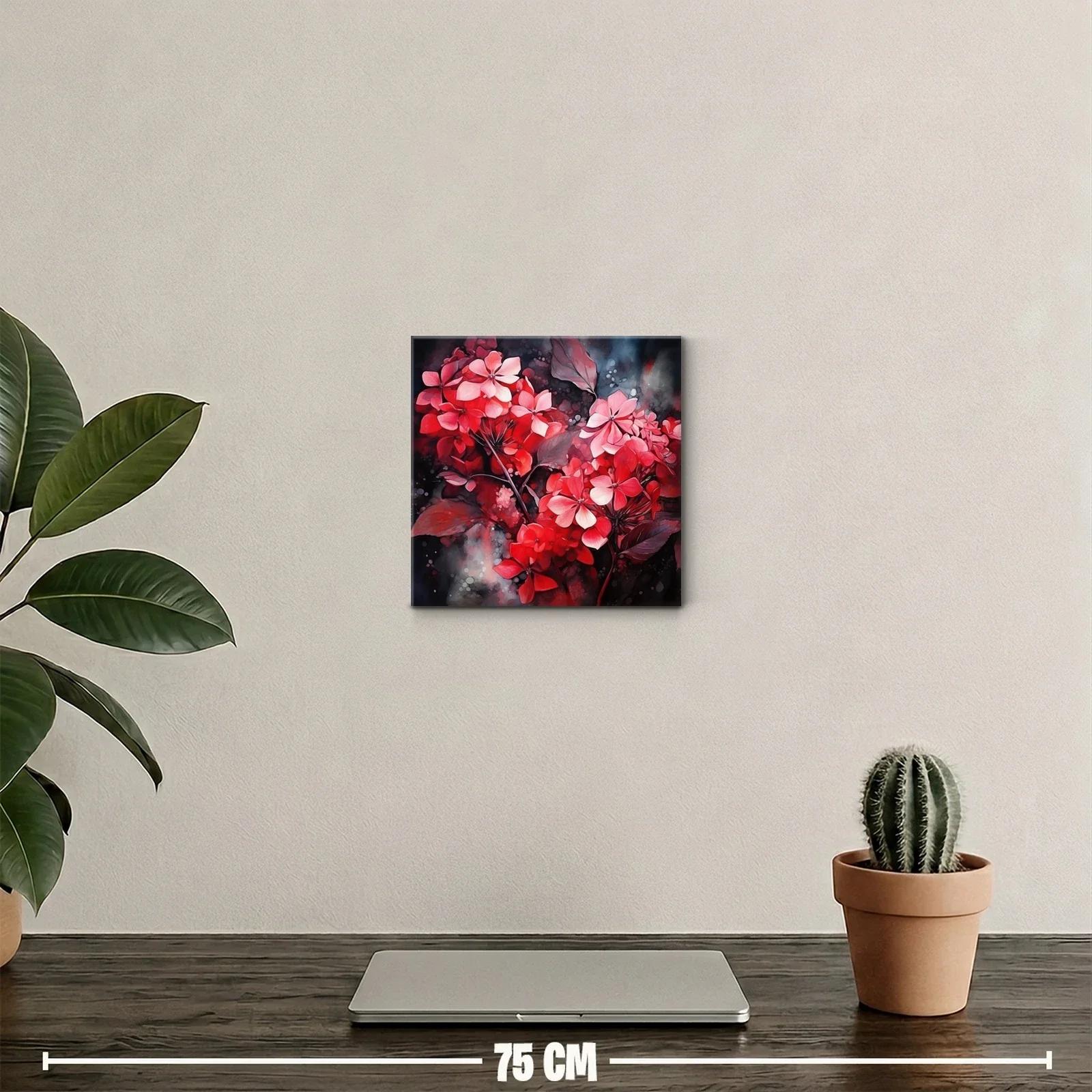 Floral vibrante en tonos rojos y rosas con fondo oscuro — miniatura 2