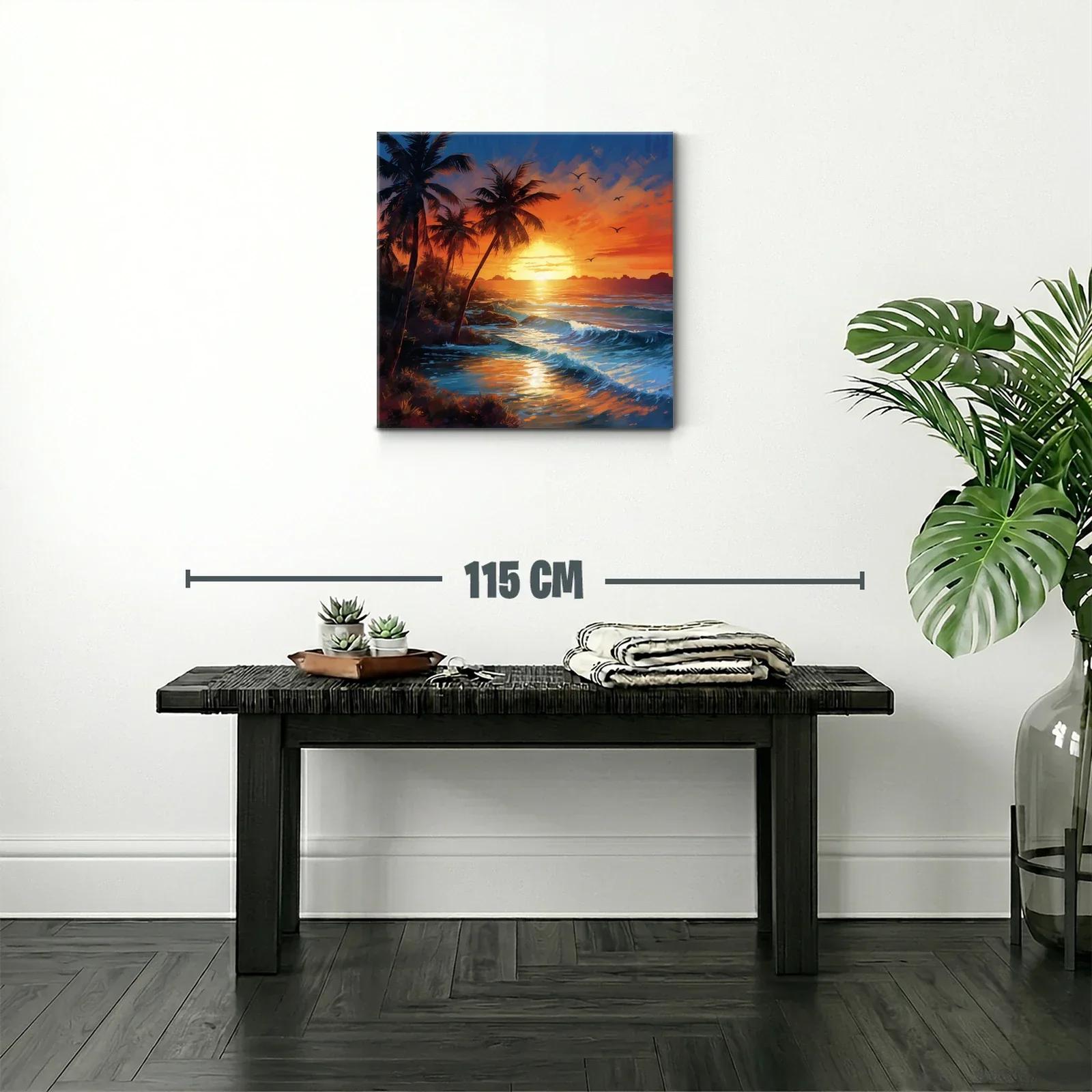 Atardecer en la playa con palmeras y olas en calma — miniatura 2
