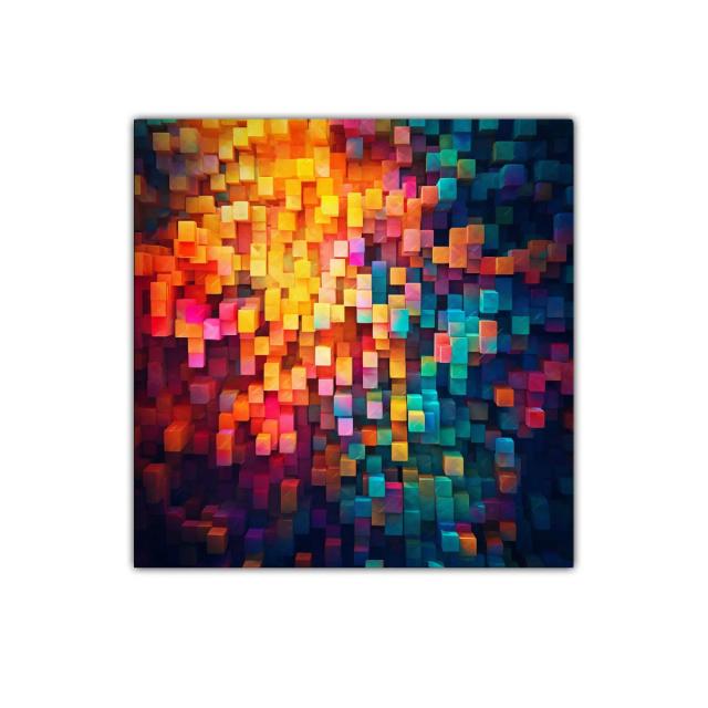 Composición geométrica vibrante con cubos en colores cálidos y fríos