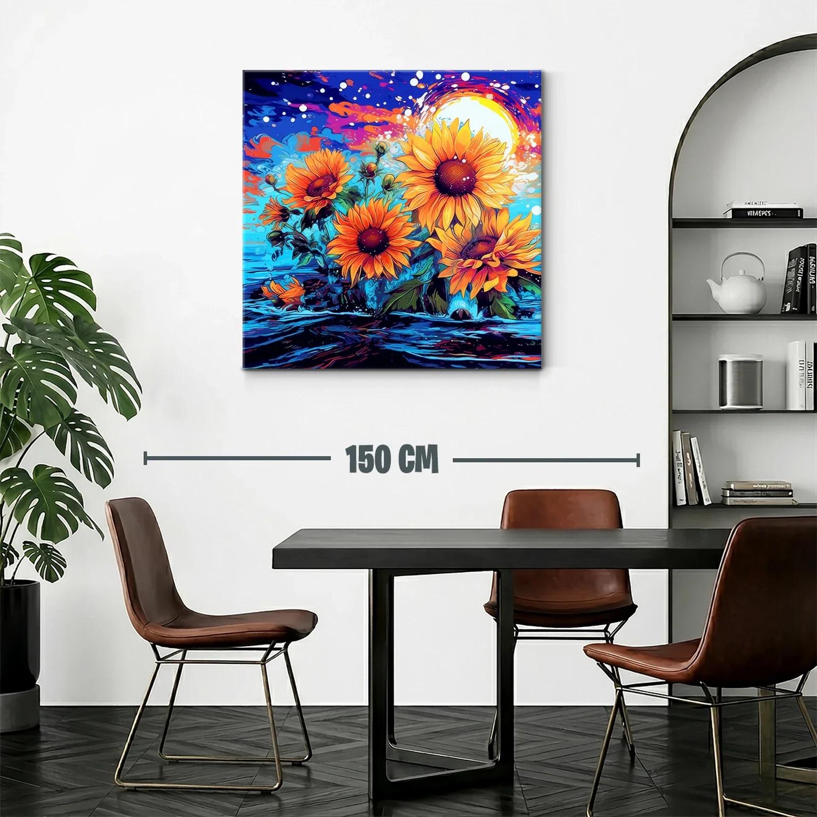 Cuadro vibrante de girasoles con fondo azul y naranja — miniatura 2