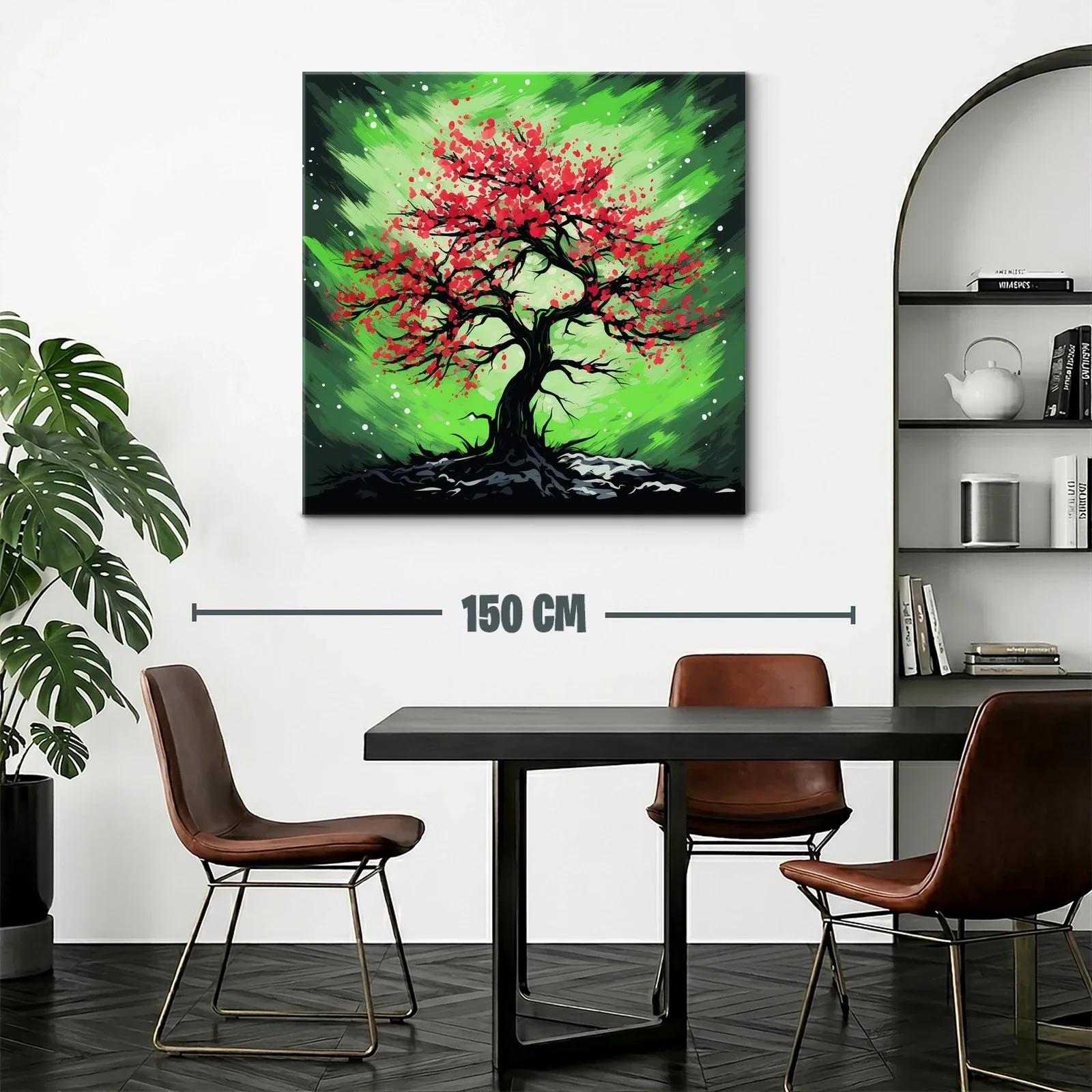 Árbol vibrante con flores rojas sobre fondo verde dinámico — miniatura 2