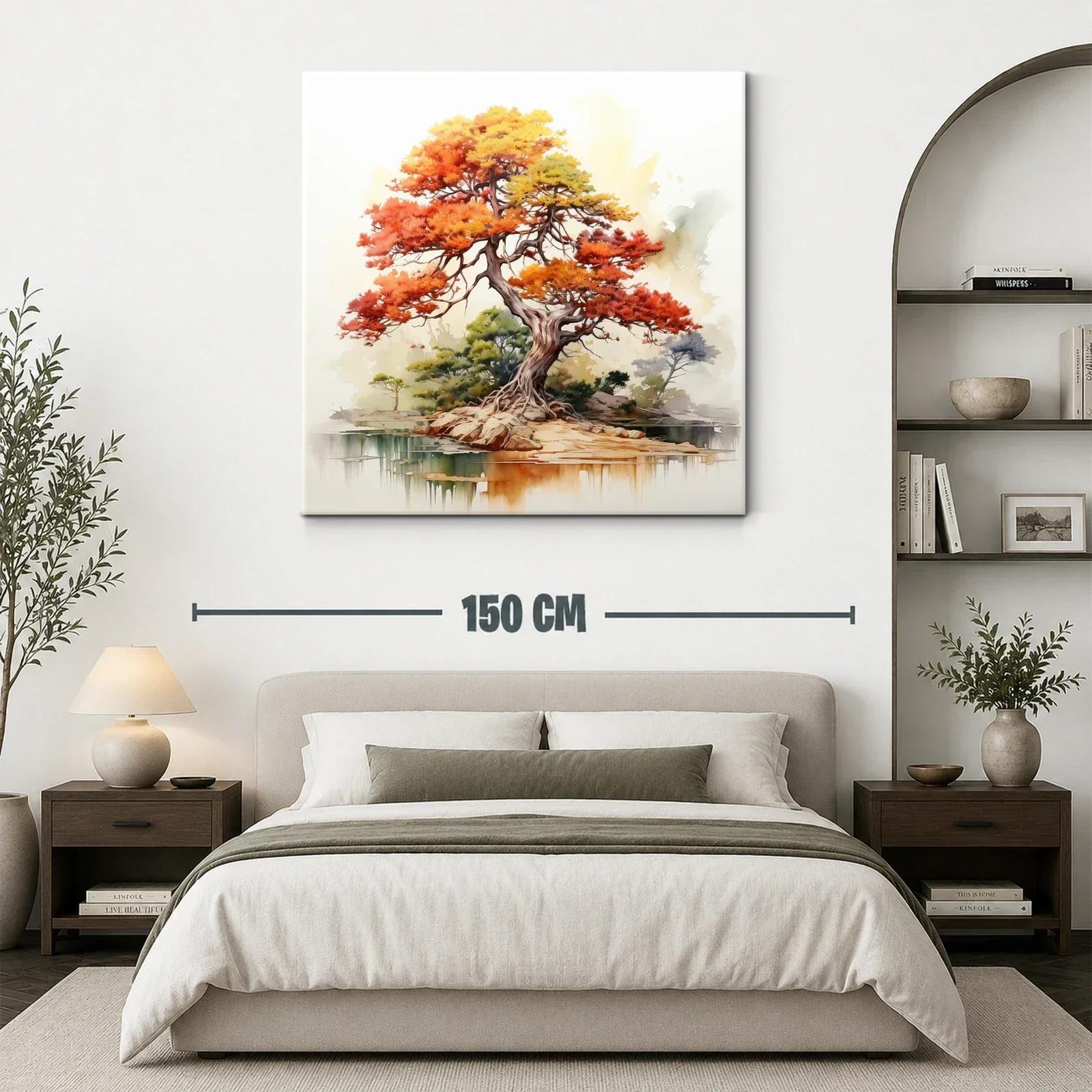 Árbol con tonos otoñales vibrantes sobre paisaje sereno — miniatura 3