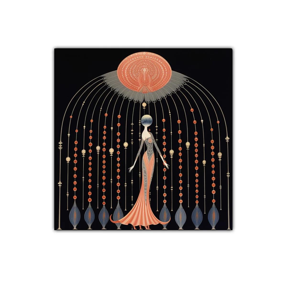 Figura estilizada con motivos geométricos y colores tenues — imagen principal