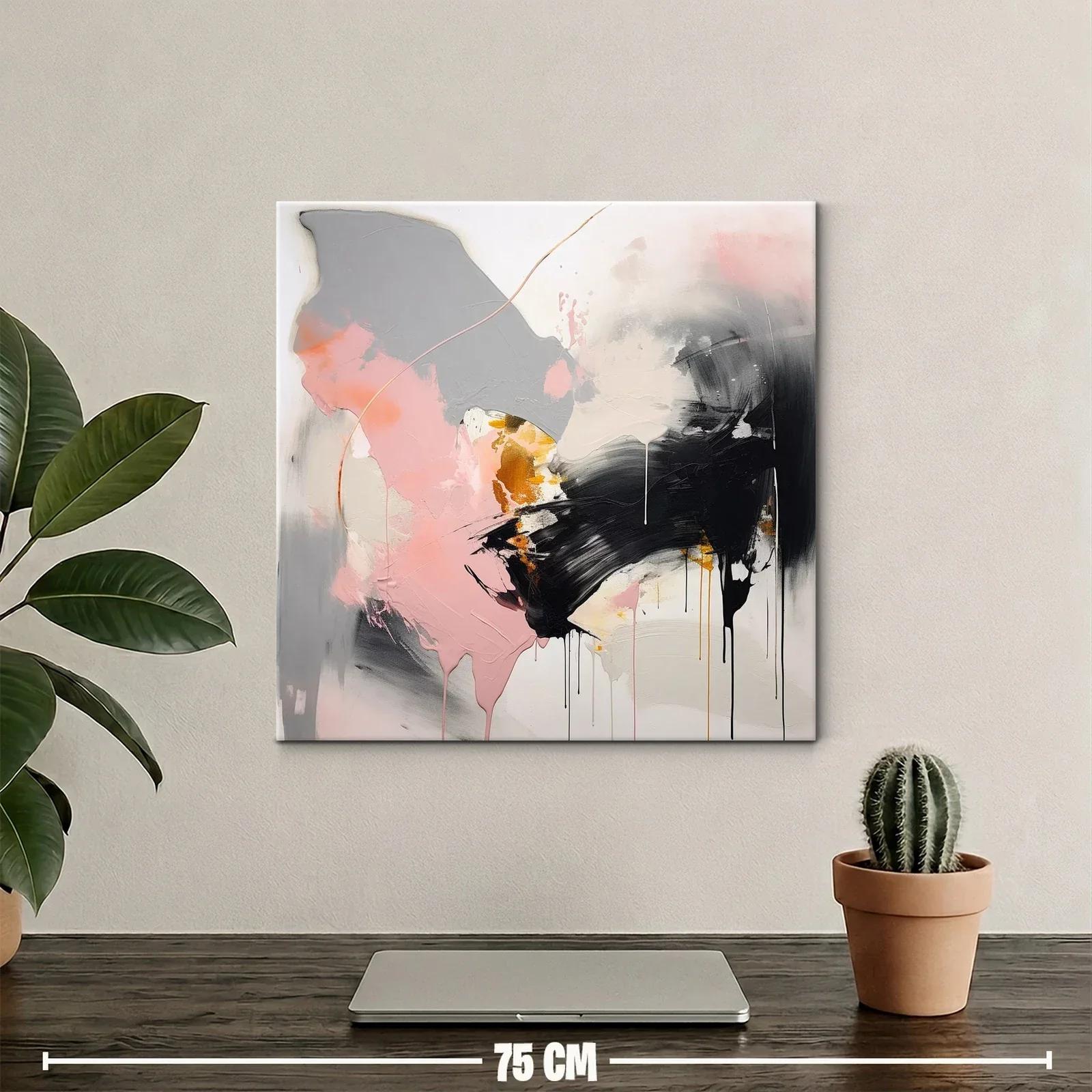 Cuadro abstracto en tonos rosa gris negro y dorado — miniatura 2