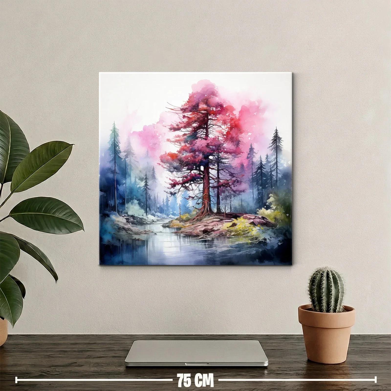Paisaje onírico con árbol rojizo en isla tranquila — miniatura 2