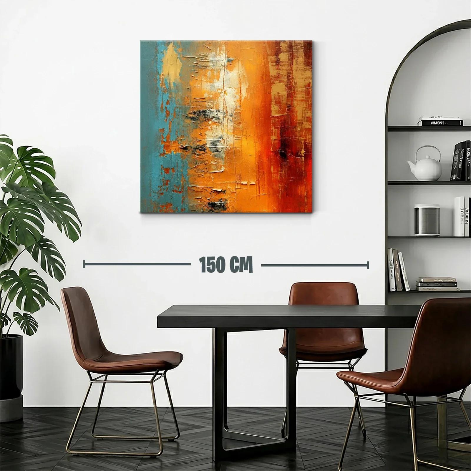 Cuadro abstracto con tonos cálidos y azul vibrante — miniatura 2