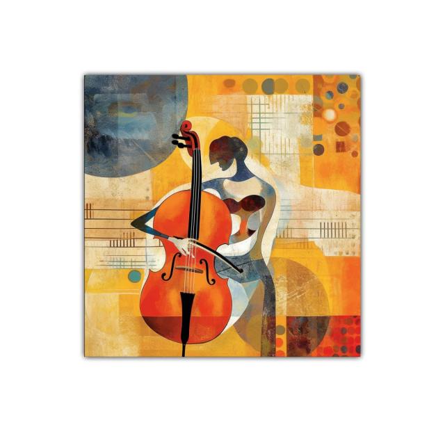 Cuadro decorativo mujer tocando violonchelo vibrante y moderno