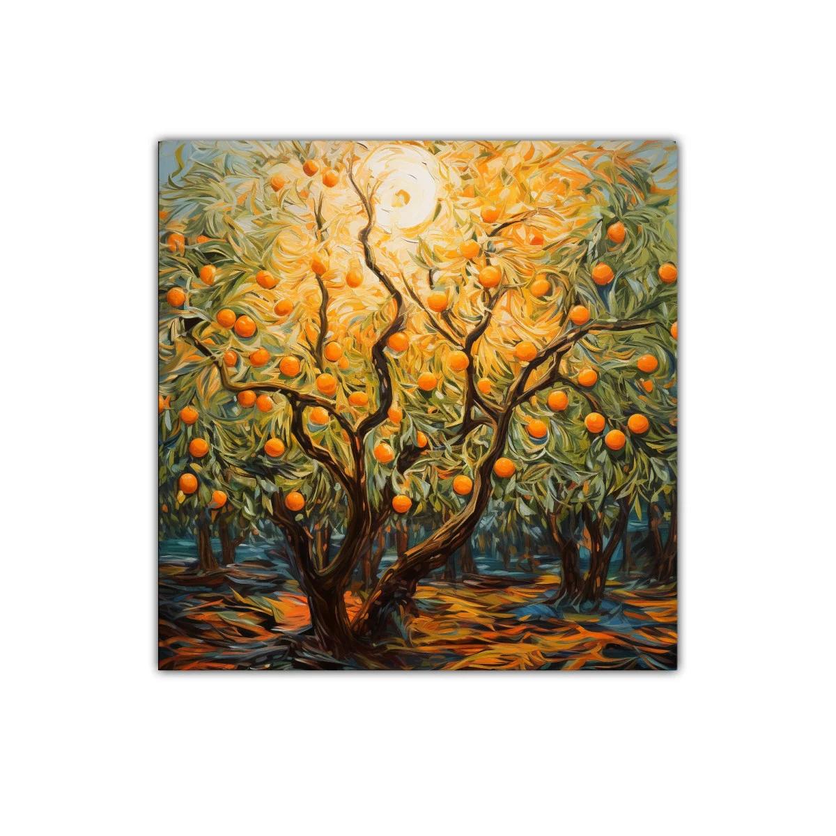 Árbol de naranjas iluminado por sol radiante