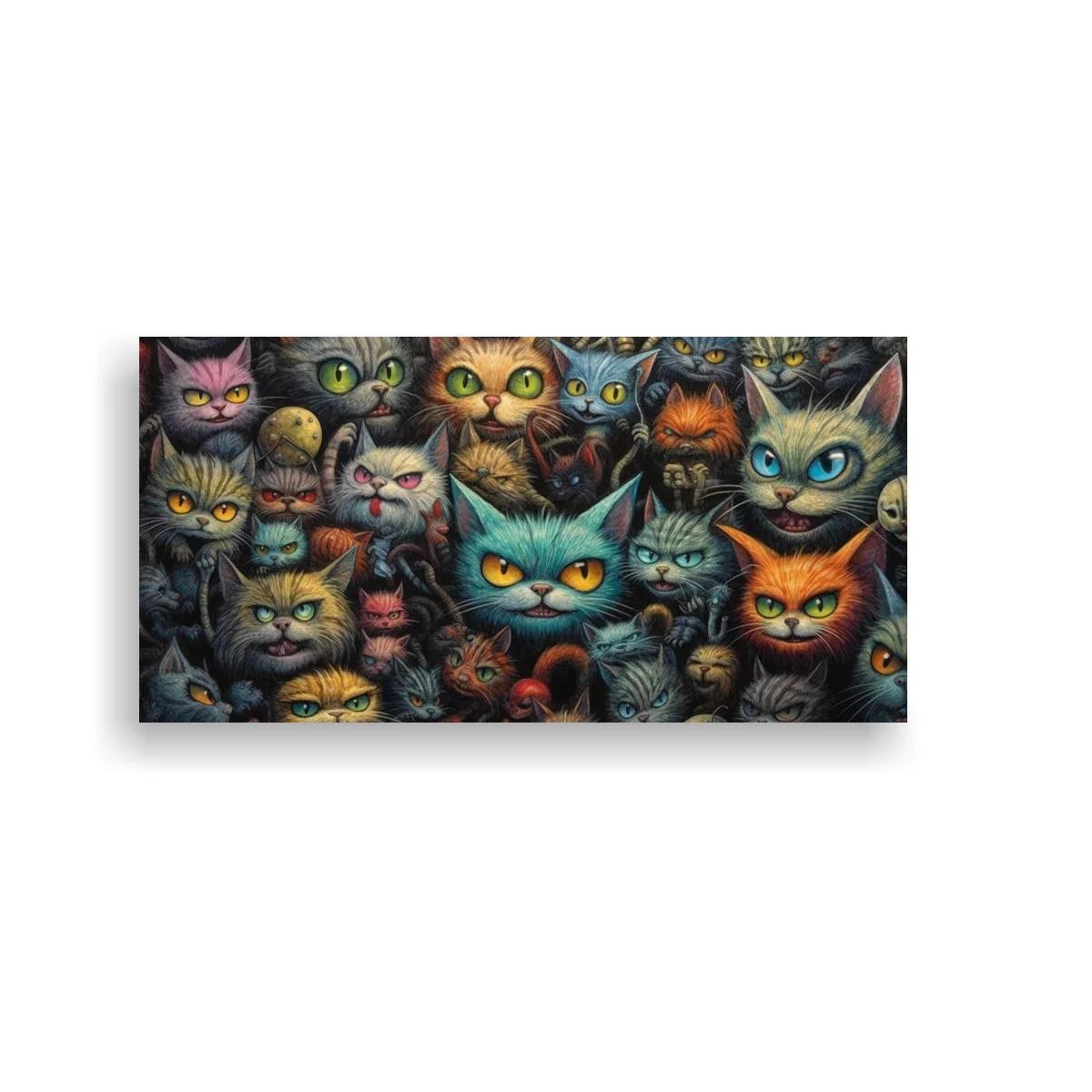 Cuadro grupo de gatos de ojos grandes en fondo oscuro