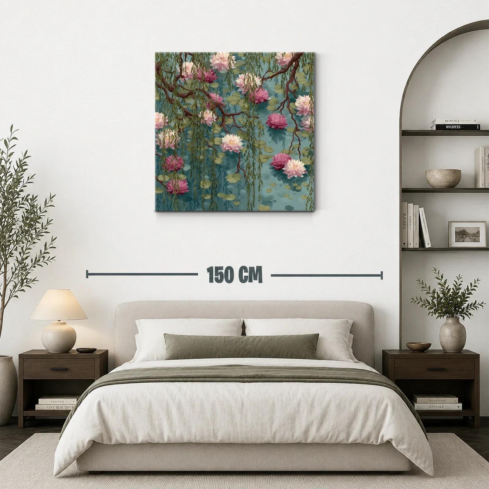 Cuadro con flores de loto y ramas en tonos suaves — miniatura 3