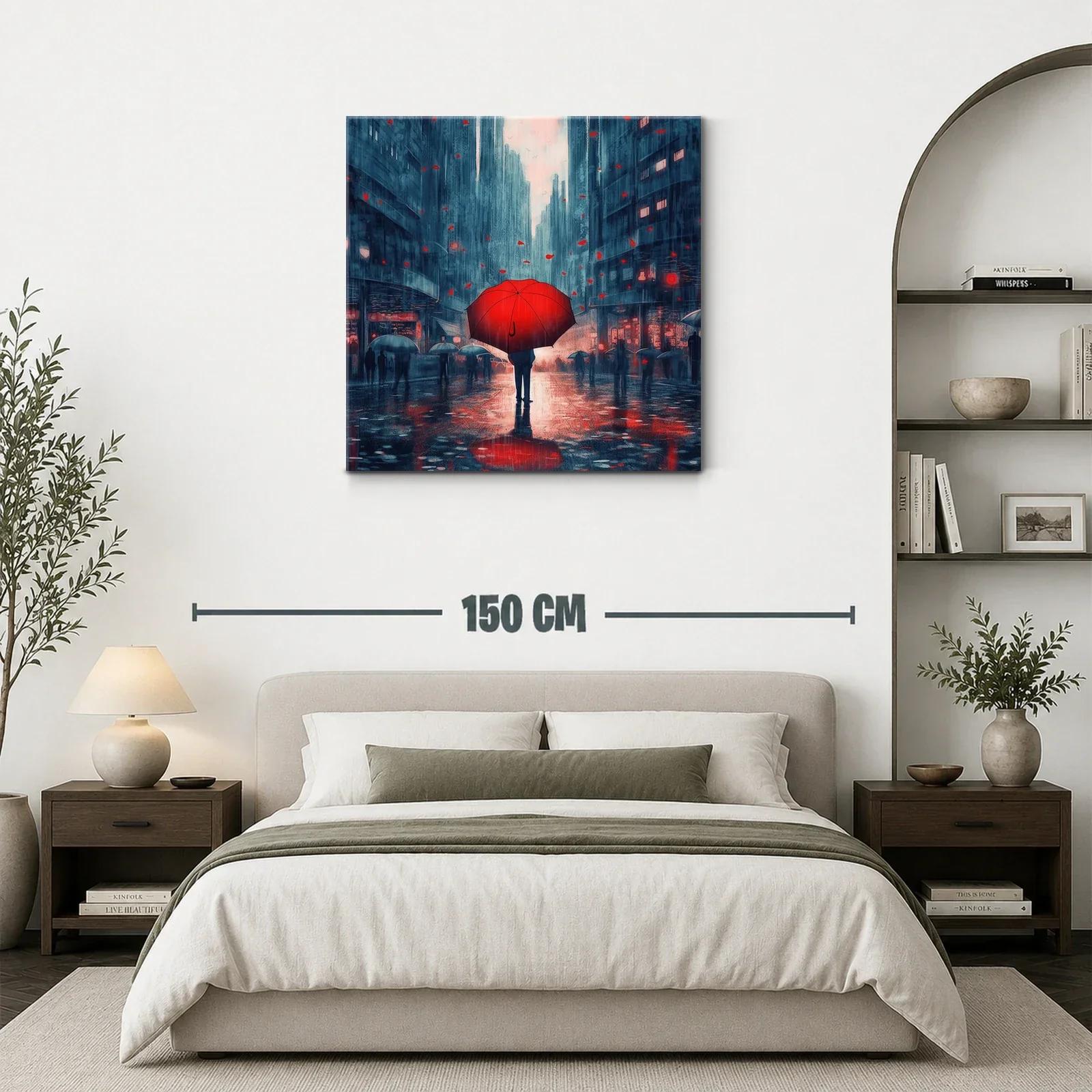 Contraste Urbano con Paraguas Rojo en Ciudad Nocturna — miniatura 3