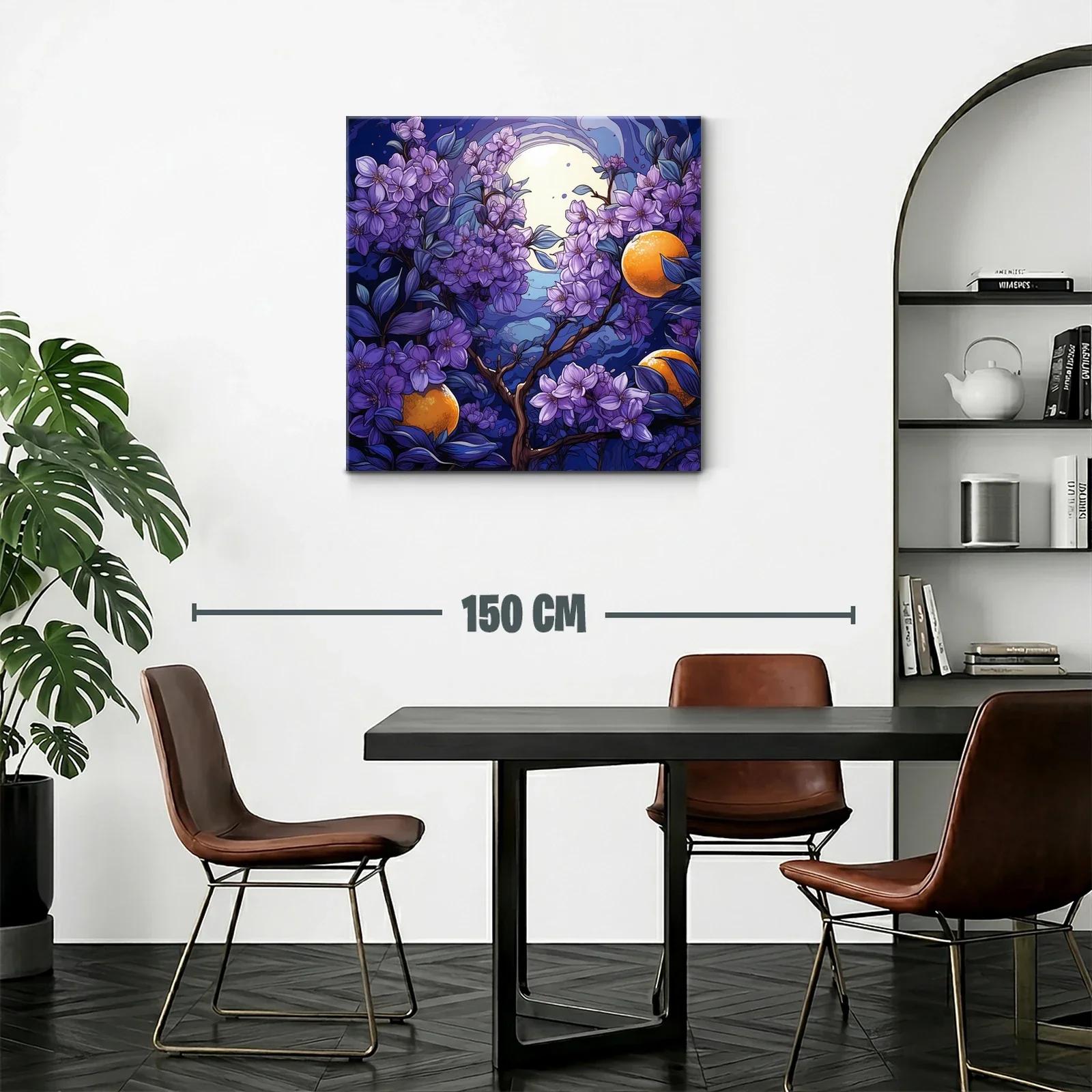 Flores violetas con luna llena y naranjas brillantes — miniatura 2