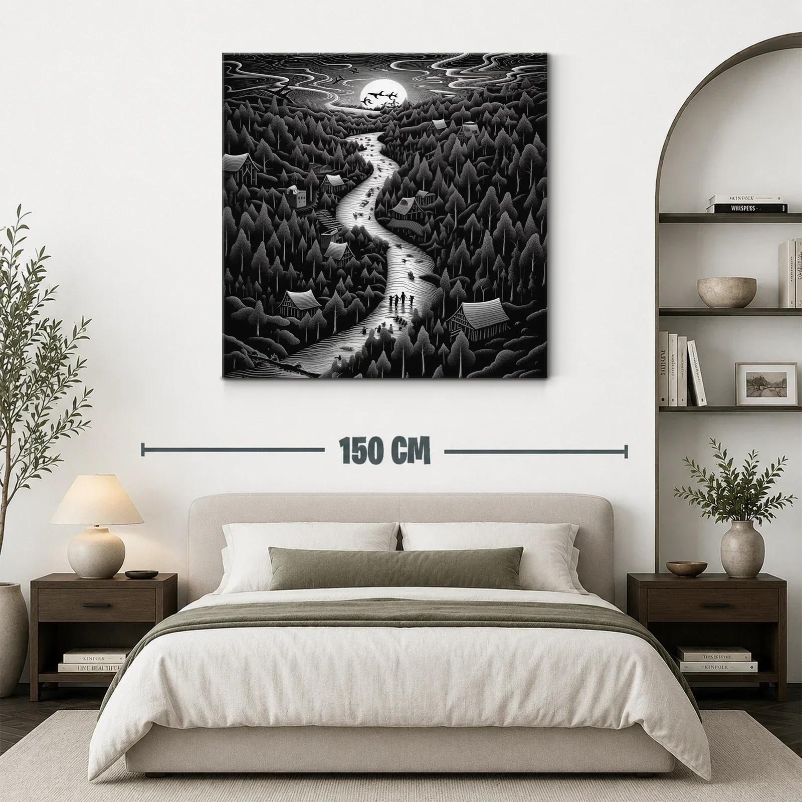 Paisaje nocturno con río y árboles bajo la luna llena — miniatura 3