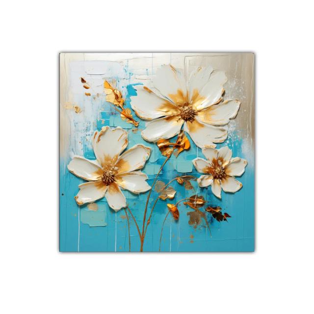 Cuadro decorativo con flores blancas y detalles dorados