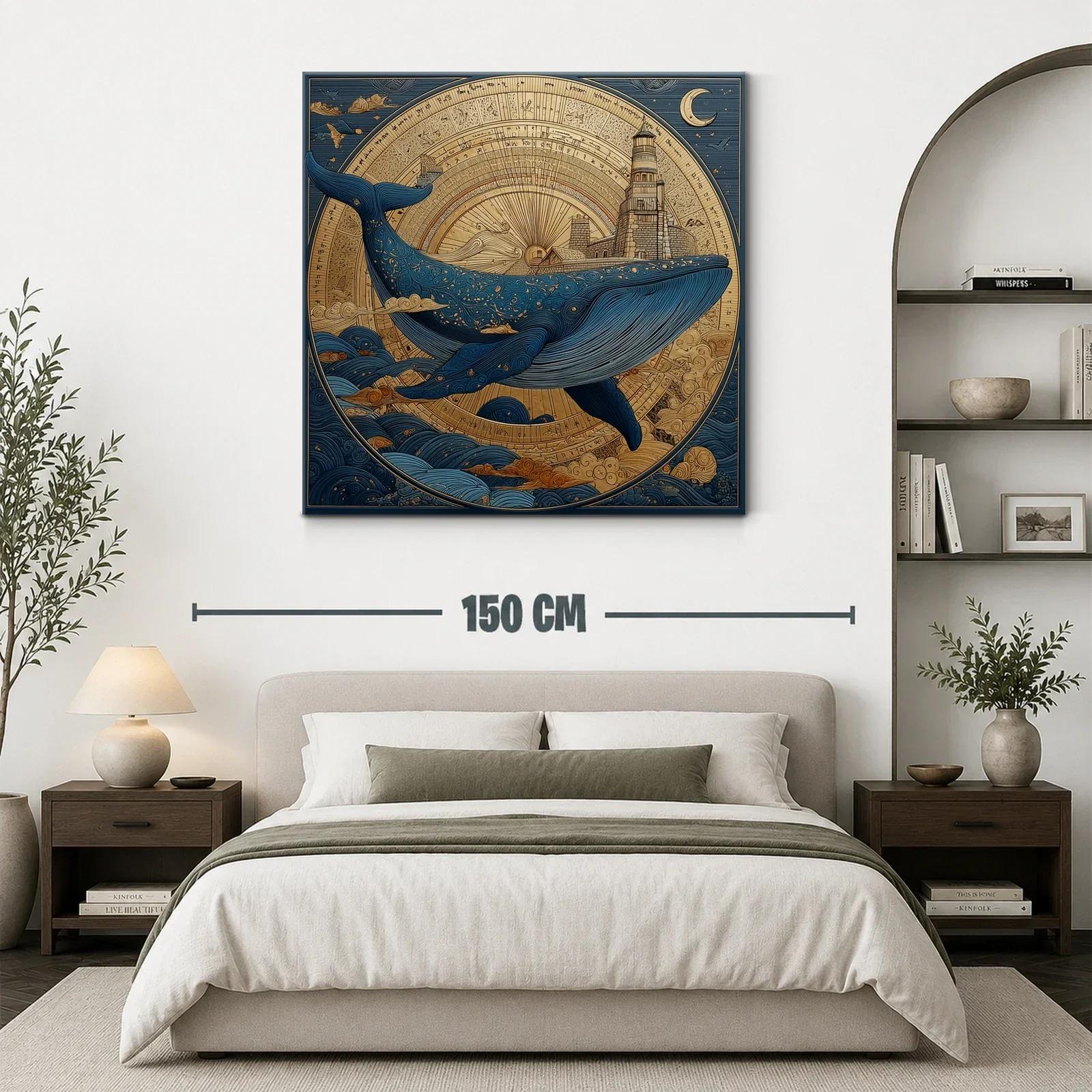 Impresionante ballena azul con faro y cielo estrellado — miniatura 3