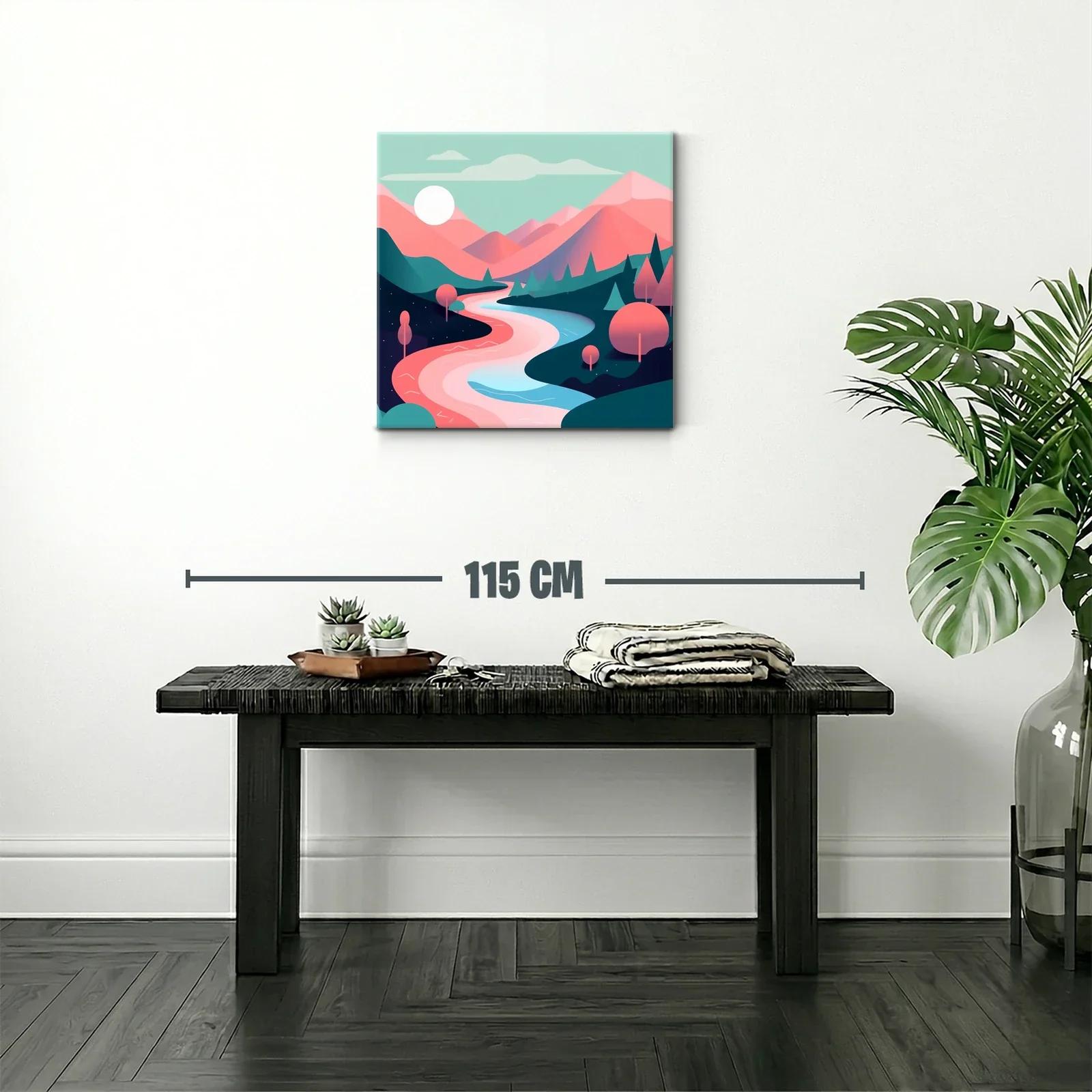 Paisaje cromático de río y montañas en tonos pastel — miniatura 2