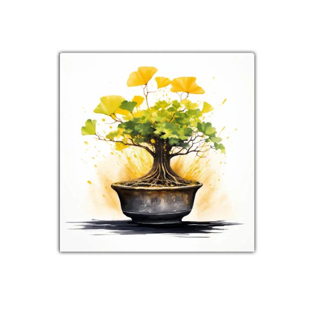 Bonsái con hojas vibrantes en tonos verdes y amarillos