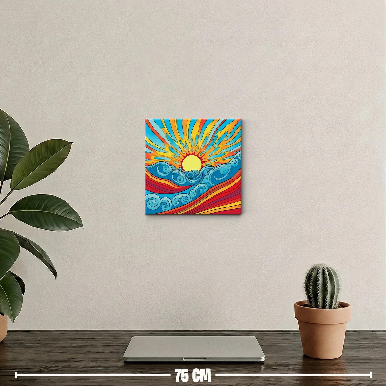 Cuadro decorativo sol radiante sobre olas estilizadas — miniatura 2