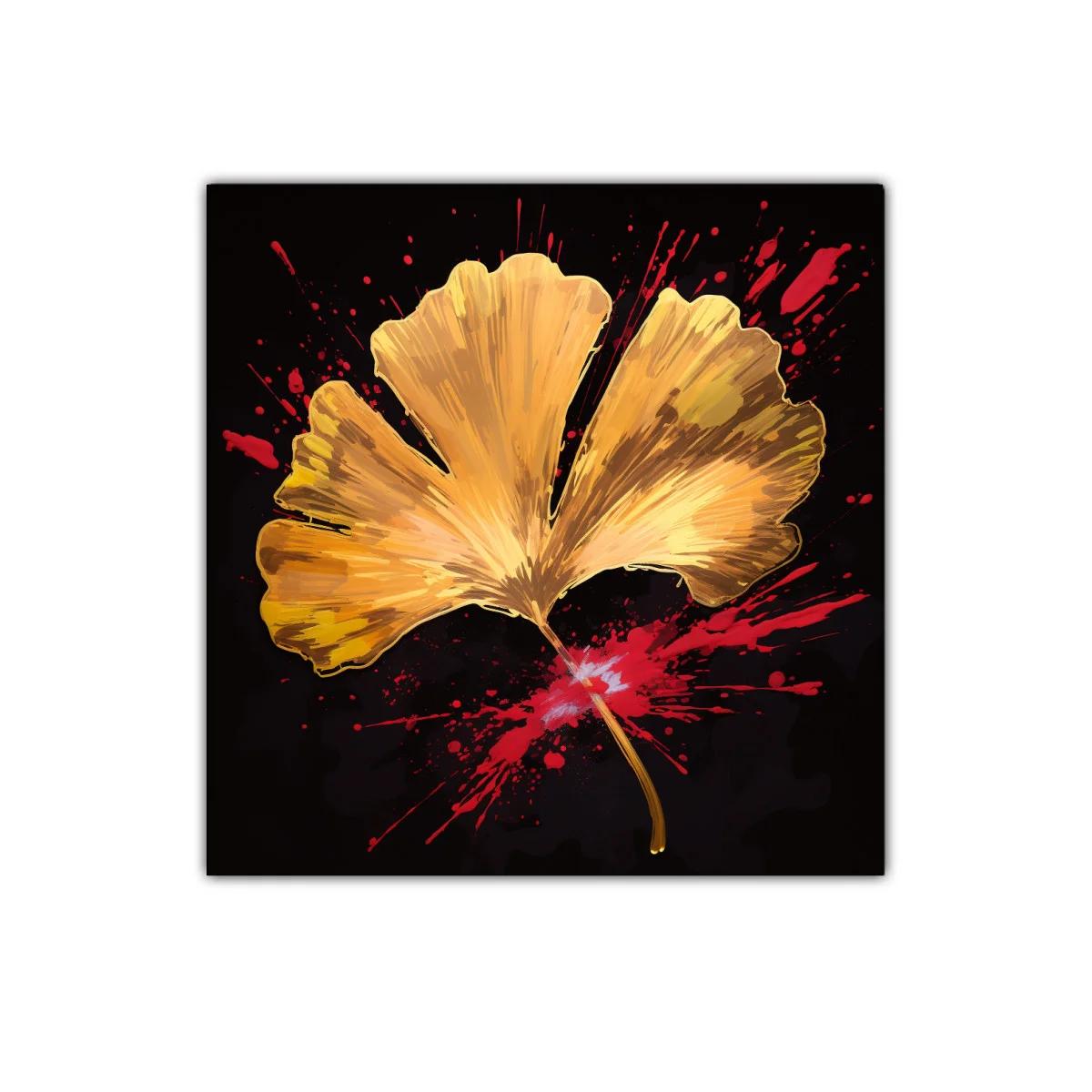 Hoja Dorada con Estallido de Rojo sobre Fondo Negro — imagen principal