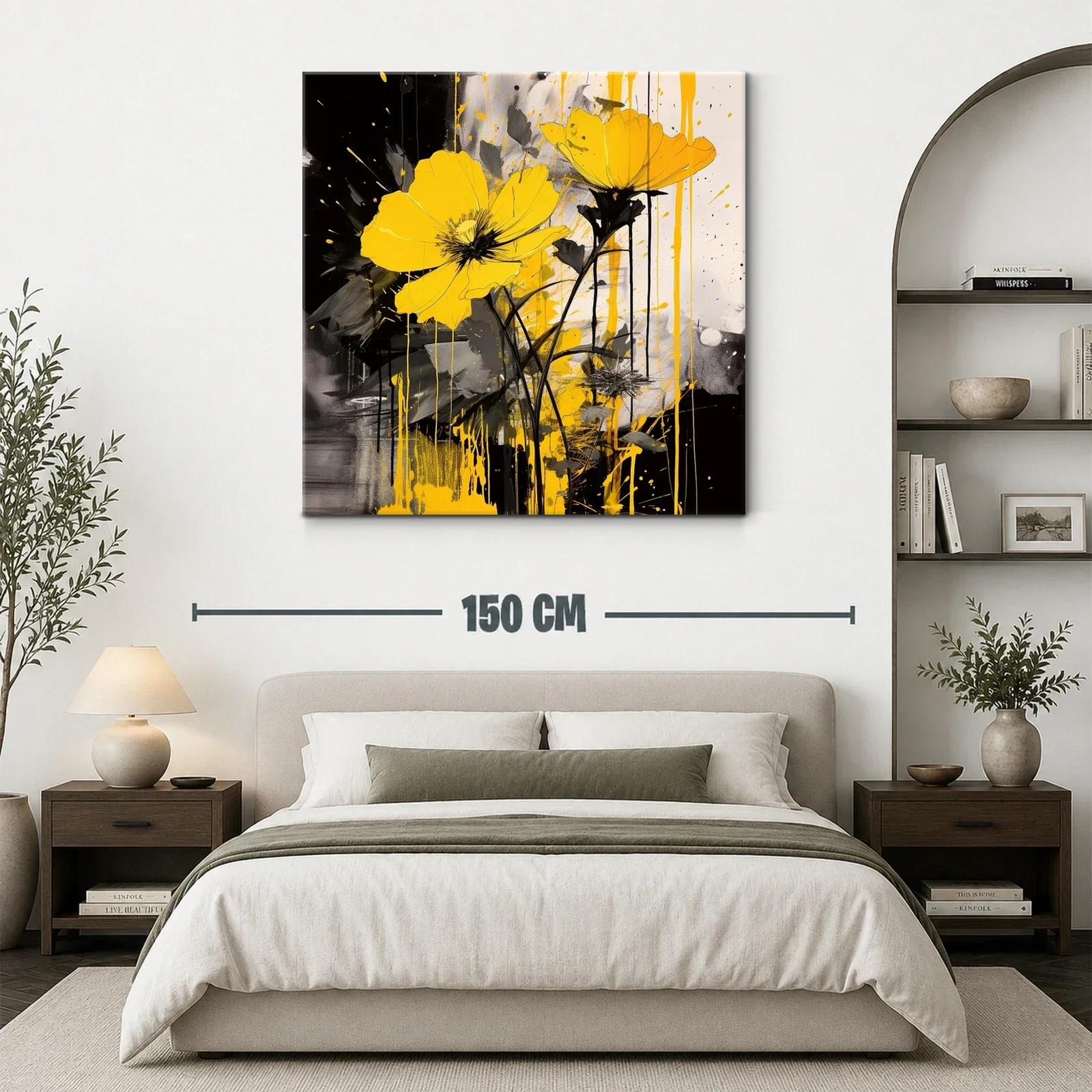 Vibrante cuadro floral con tonos amarillos y contraste negro — miniatura 3