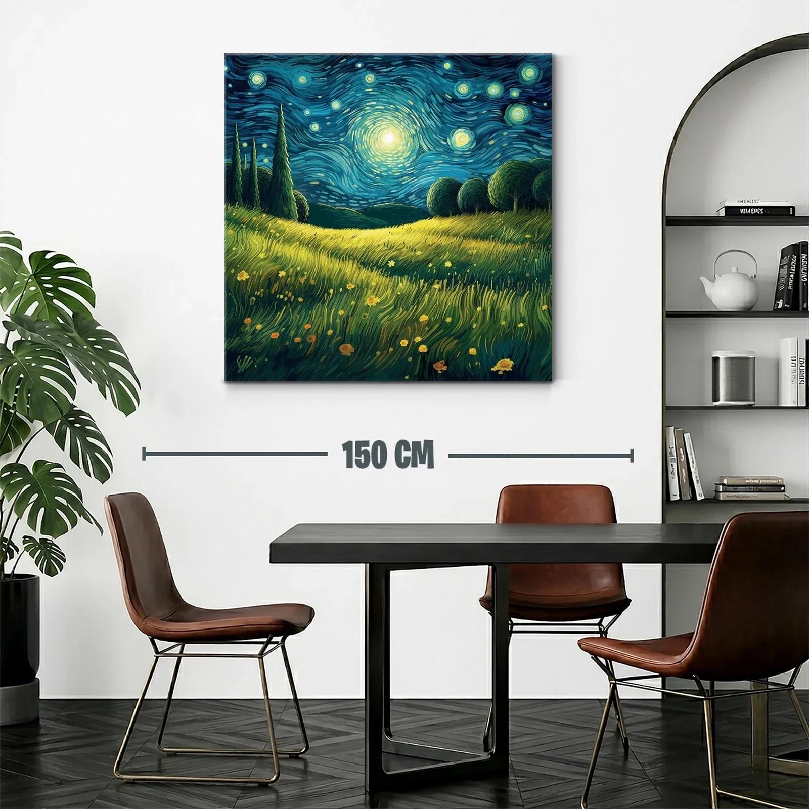 Paisaje nocturno brillante con cielo estrellado y campo de flores — miniatura 2