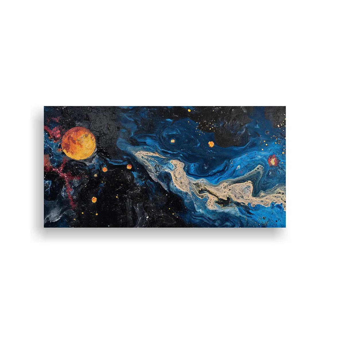 Cuadro galaxia abstracta con esfera anaranjada